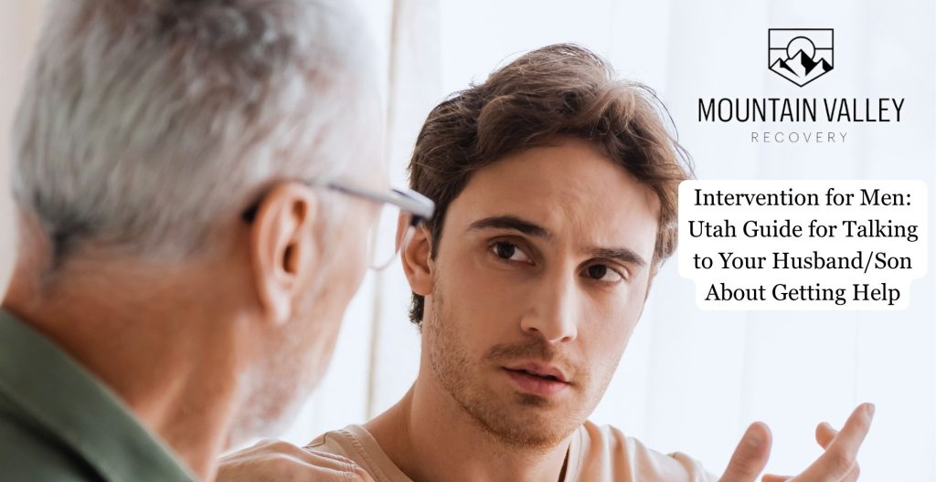 a father talking to his male son having an intervention for addiction