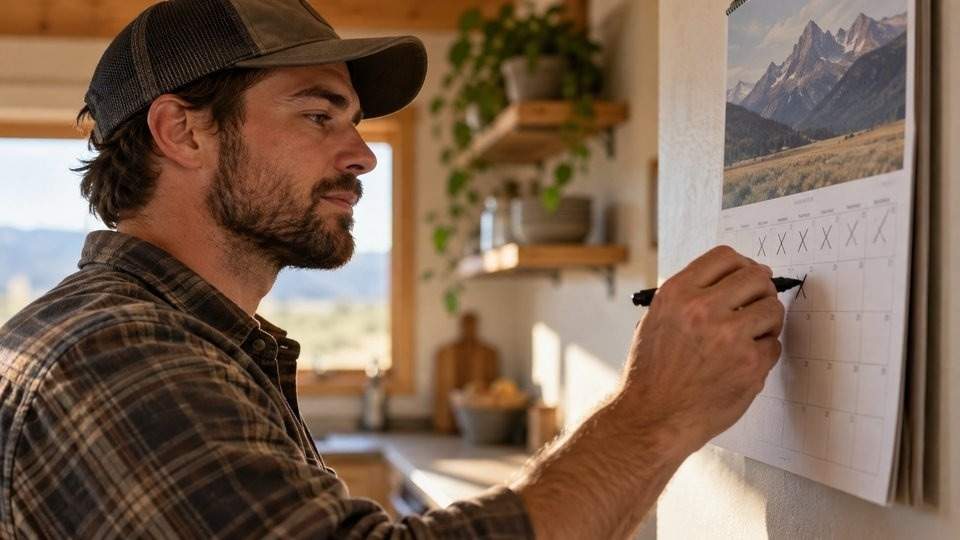 Man marking days on a wall calendar while tracking his kratom withdrawal timeline.